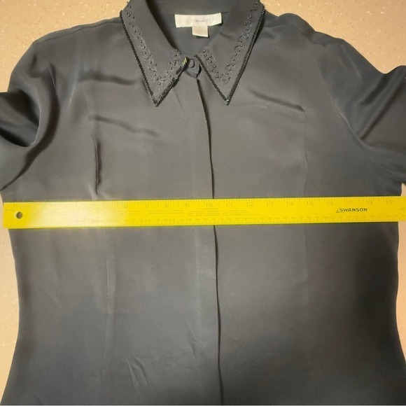 Casual Corner Silk‎ Shirt Black Size 10 Button Down Long Sleeve - Picture 9 of 14